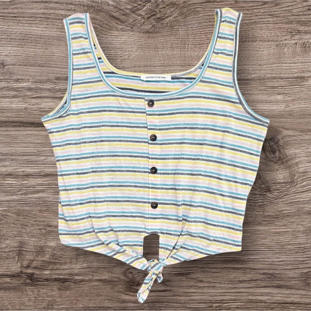 Caution To The Wind Multicolor Striped Tie Front Tank Top Boho Casual Chic Med